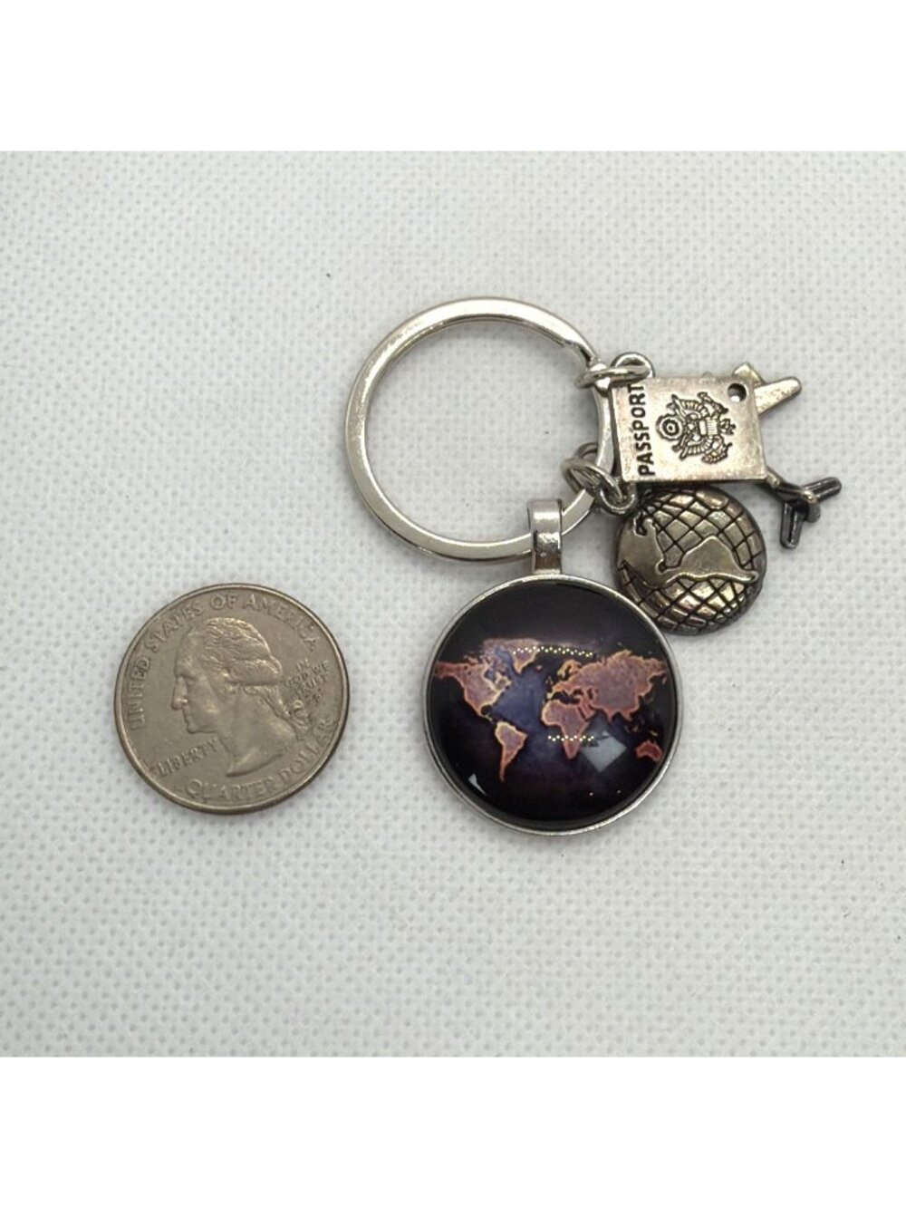 Traveler Keychain World Map Globe Airplane Passport Pilot Flight Attendant Gift - Picture 7 of 9